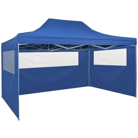 Tente pliable  Tente de réception Tente de jardin avec 4 parois latérales 3 x 4,5 m Bleu 18190