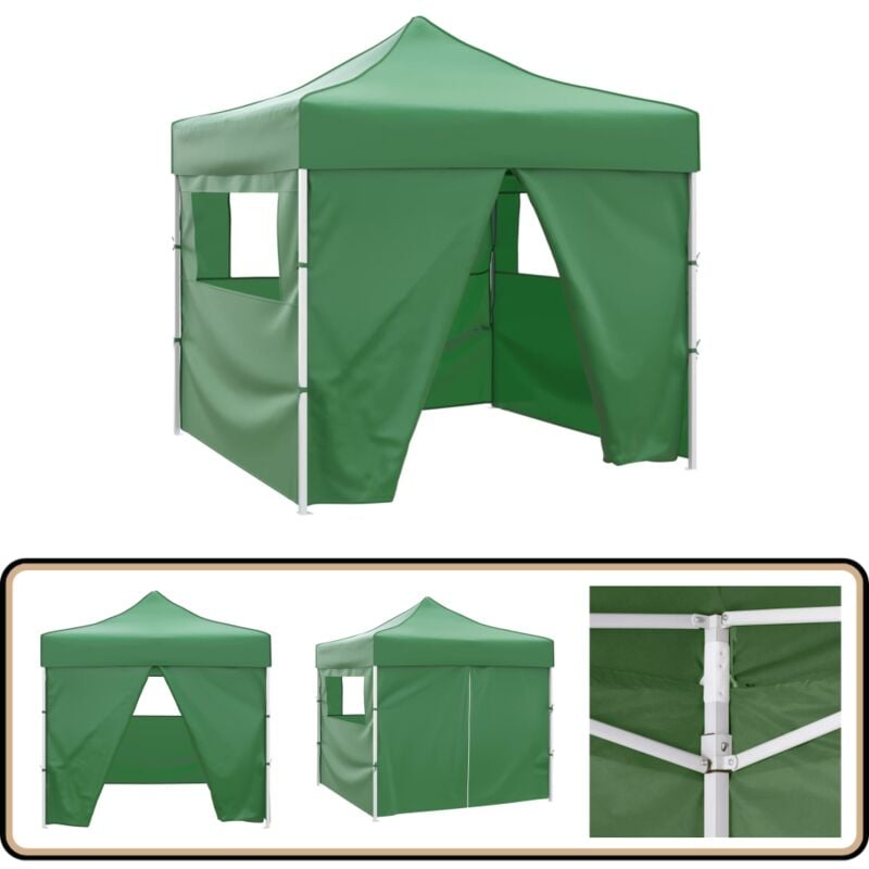 Tente pliable verte 3 x 3 m avec 4 parois - Tents Pliables - Abri Extérieur - Chapiteau Jardin - Toile De Camping - Parasol Géant