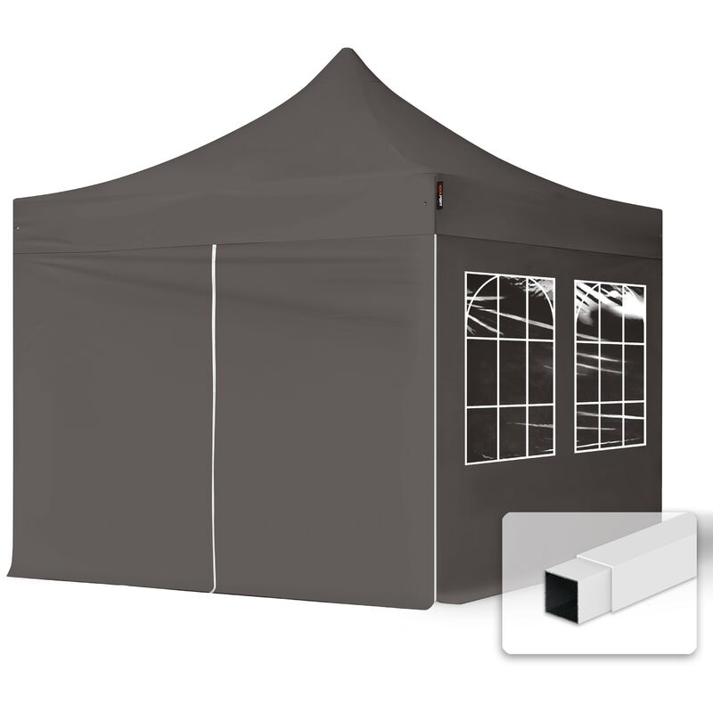 Tente Pliante 3x3 m - 4 côtés Acier Barnum Chapiteau Pliant Tonnelle Stand Paddock Réception Abri gris foncé - gris