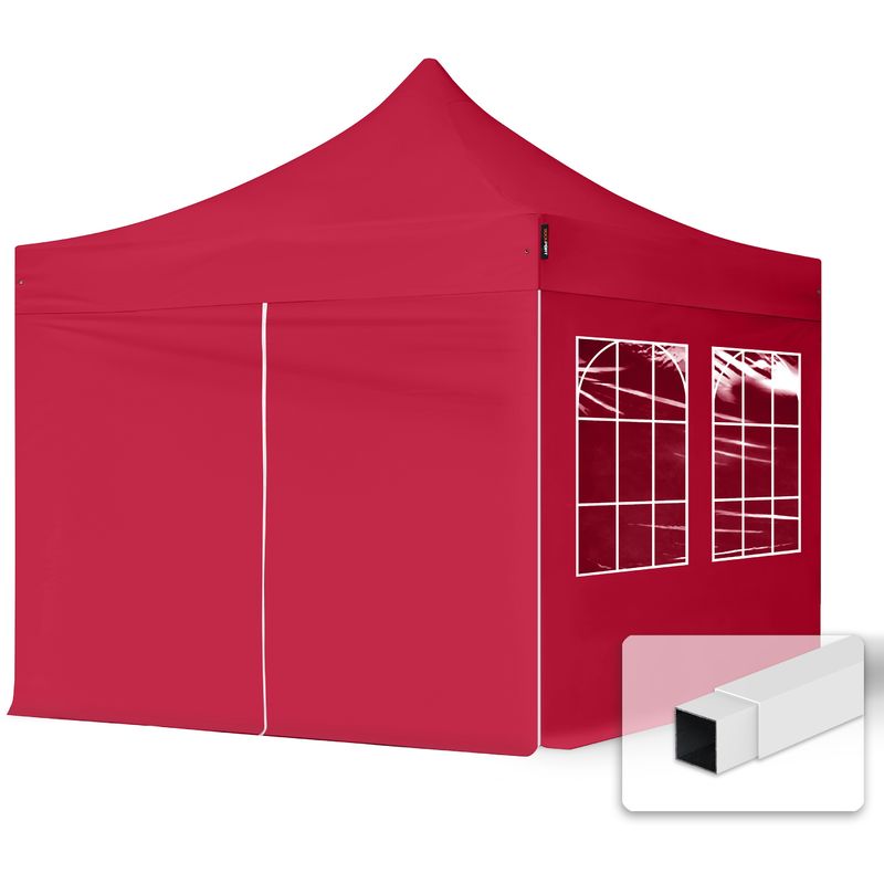 Tente Pliante 3x3 m - 4 côtés Acier Barnum Chapiteau Pliant Tonnelle Stand Paddock Réception Abri rouge - rouge