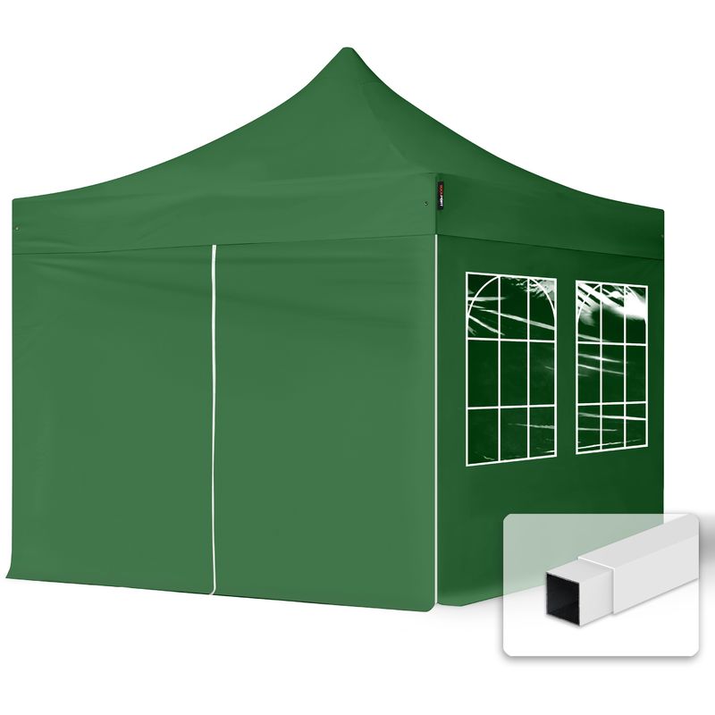 Tente Pliante 3x3 m - 4 côtés Acier Barnum Chapiteau Pliant Tonnelle Stand Paddock Réception Abri vert foncé - vert