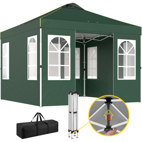 Tente pliante 3x3 m Pop-up avec UPF50+ 4 côtés amovibles, hauteur réglable et sac de transport vert