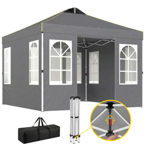 Tente pliante 3x3 m Pop-up avec UPF50+ 4 parois latérales démontables hauteur ajustable et sac de transport gris foncé