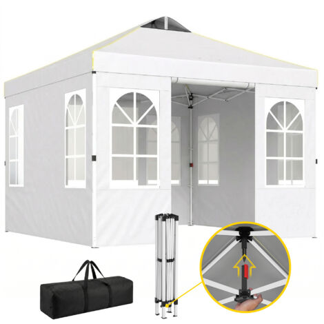 Tente pliante 3x3 m pop-up upf50+ 4 côtés amovibles hauteur réglable sac transport, blanc