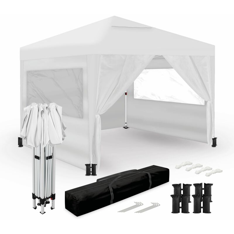 Wasabi - Tente Pliante 3x3m – 4 Parois Latérales – Blanche – Jardin Extérieur