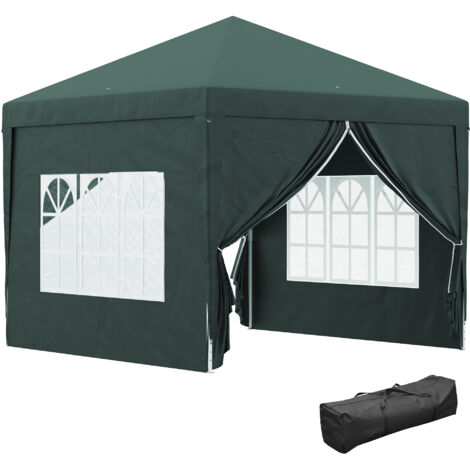 Tente pliante avec 4 murs détachables 3x3 m Gazebo de jardin avec sac de transport étanche anti-UV vert