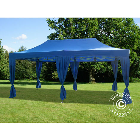 Tente pliante Chapiteau pliable Tonnelle pliante Barnum pliant FleXtents PRO 3x6m Bleu, incl. 6 rideaux decoratifs - Bleu