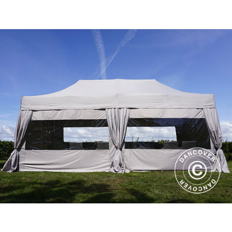 Tente Pliante Chapiteau pliable Tonnelle pliante Barnum pliant FleXtents PRO Steel 3x6m Latte, avec 6 cotés & rideaux décoratifs