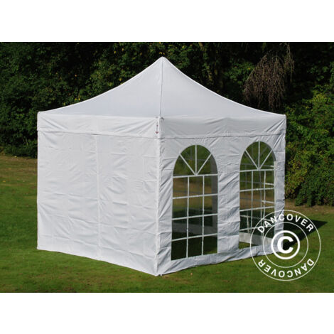Tente pliante Chapiteau pliable Tonnelle pliante Barnum pliant FleXtents PRO Steel Vintage Style 3x3m Blanc, avec 4 cotés