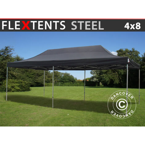 Tente pliante Chapiteau pliable Tonnelle pliante Barnum pliant FleXtents Steel 4x8m Noir
