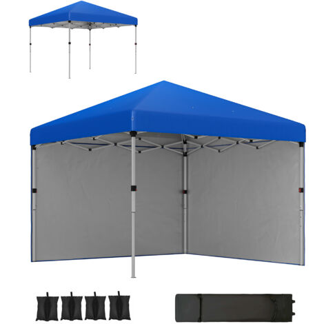 Tente pliante escamotable 3x3 m 2 parois latérales anti-uv sacs sable hauteur réglable sac transport, bleu
