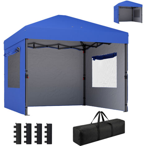 Tente pliante escamotable 3x3 m 3 murs 2 fenêtres sac transport upf50+ hauteur réglable sacs sable, bleu
