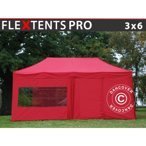 Tente pliante FleXtents PRO 3x6m Rouge, avec 6 cotés