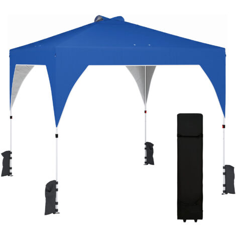 Tente pliante Pop-up 3x3 m avec verrouillage central hauteur ajustable sac de transport à roues et sacs de sable bleu