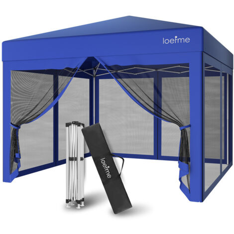Tente Pliante Pop-up 3x3m, Robuste, étanche et facile à installer Tente de réception avec parois latérales, sacs de sable et filet Protection UV Avec parois latérales - Bleu - LOEFME