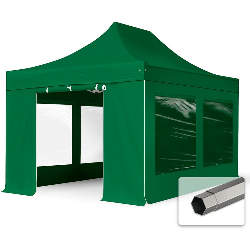 3x4,5 m Tente pliante - Acier, côté panoramique, vert foncé - vert - Intent24