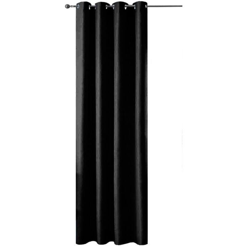 Tente Porte-Fenêtre 140x280 Cm Satin Synthétique 1 Panneau Revêtement Oeillets En Acier - Noir