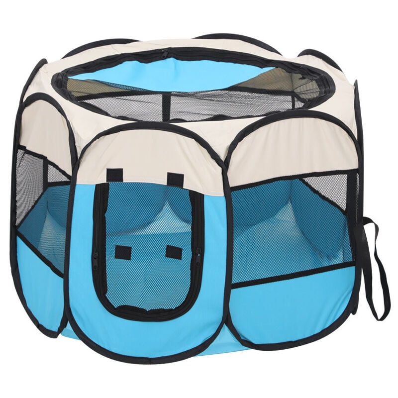 Ensoleille - Tente pour animal domestique, Cage pliable en tissu Oxford anti-rayures, chambre de maternité pour chien et chat,S(Beige et bleu)