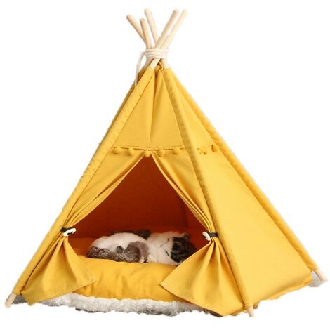 Tente pour animaux de compagnie jaune niche pour chien tapis de liti猫re pour chat automne et hiver toile de coton chaude amovible et lavable chat chien tente indienne