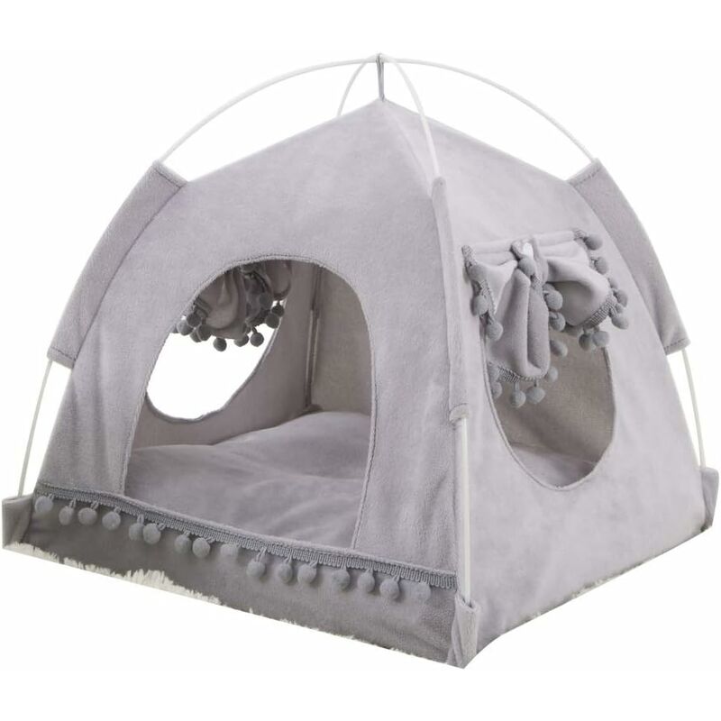 Tente pour Animaux, Lit de Animaux de Compagnie, Tente Coussin Panier Niche pour Chat Ultra Soft avec Fenêtre et Frange, Assemblage Facile, Pratique