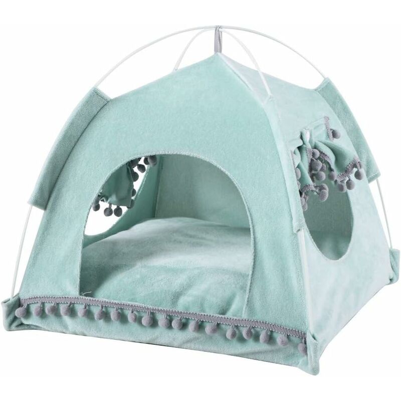 Tente pour Animaux, Lit de Animaux de Compagnie, Tente Coussin Panier Niche pour Chat Ultra Soft avec Fenêtre et Frange, Assemblage Facile, Pratique