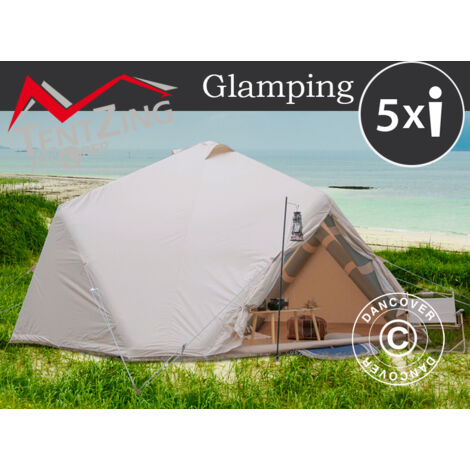 Tente pour le glamping gonflable, TentZing®, 4x4m, 5 personnes, Sable - Sable