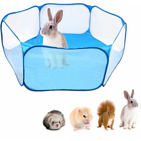Tente pour Petits Animaux, Parc portatif Ouvert pour enclos pour enclos pour Animaux domestiques pour cobayes, Lapins, Hamsters, Chinchillas et hérissons - Bleu