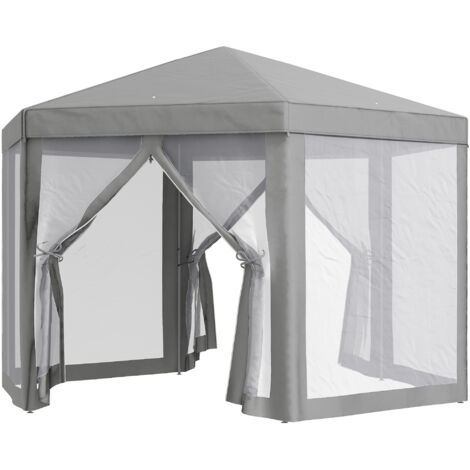 Tente réception hexagonale tonnelle barnum cosy, métal polypropylène gris