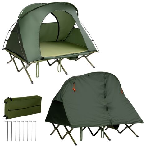 Tente Surélevée 4 en 1 avec Matelas Auto-gonflant Tente Extérieur Imperméable pour 2 Personnes Vert 194 x 146 cm Maison Chic