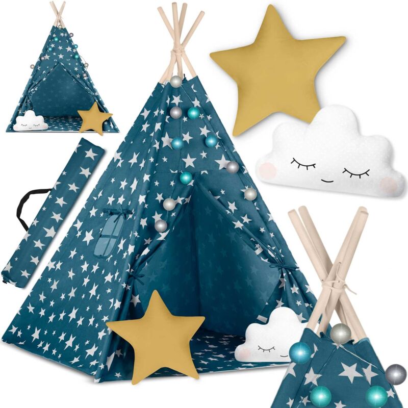 Tente tipi pour enfant avec lumières Nukido - bleu