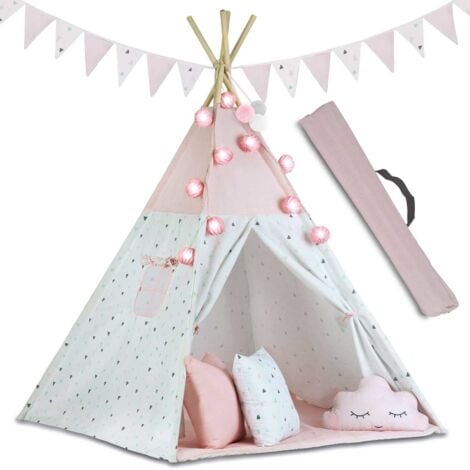 VIKING CHOICE Tente Tipi Wigwam - Tente de jeu avec lumière et banderoles - Rose