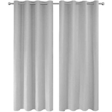 Tenture Blackout avec Grommets sans Perçage, Isolation Thermique, 132x213cm Gris Clair Polyester, 1 Pièce