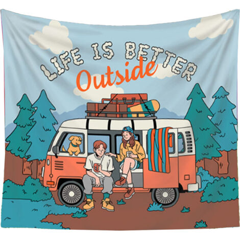 Tenture de Camping Style Bohème 130x150cm, Décoration Murale Extérieure en Tissu Décoratif pour Ambiance Aesthétique