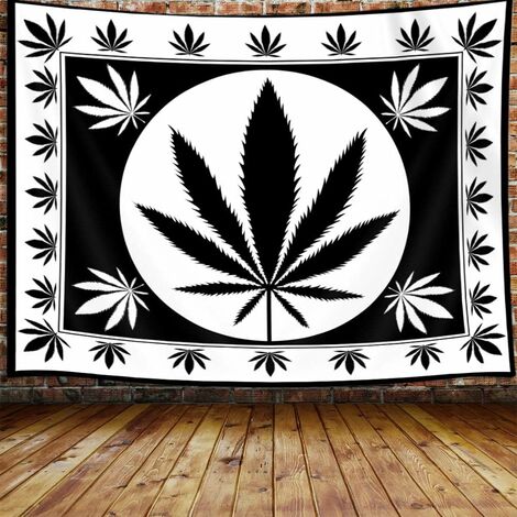 Tenture murale de tapisserie de feuille de marijuana, noir et blanc Reggae Rasta Tie Dye Leaf Premium Home Art Wall Decor, tapisseries de mise à niveau pour chambre à coucher salon collège dortoir 60X