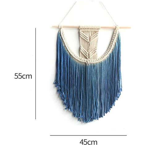 Tenture Murale en Macramé, Décoration Tapisserie Murale en Coton, Décoration Bohème Art Tissée à La Main pour Toile De Fond De Mariage Décor Art Home (Blue)