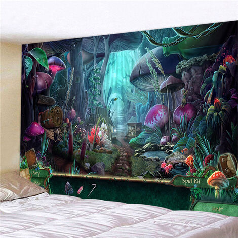 Tenture Murale Forêt Jardin, Tapisserie Hippie Psychédélique Tapisseries Murale Plantes Champignons, Tapestry Abstrait Décoration Tenture Couverture pour Chambre Salon