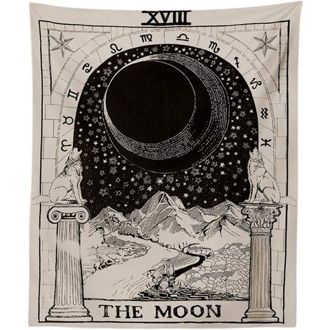 Tenture murale tarot La Lune, letoile et le soleil, tapisserie divinatoire style europeen medieval pour le salon ou la chambre coucher, The Moon, 51"x59"（150130cm），Superma