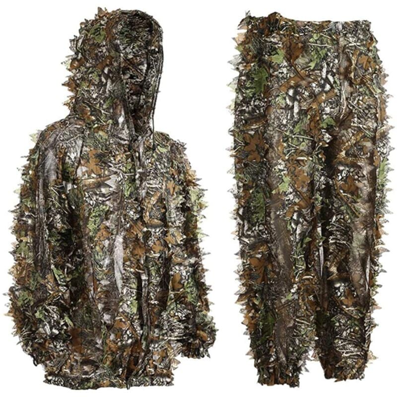 Tenue De Camouflage Ghillie Feuilles, Tenue Camouflage Chasse, Camouflage Homme/Femme Pantalon Et Veste De Chasse Kit Forêt(L)