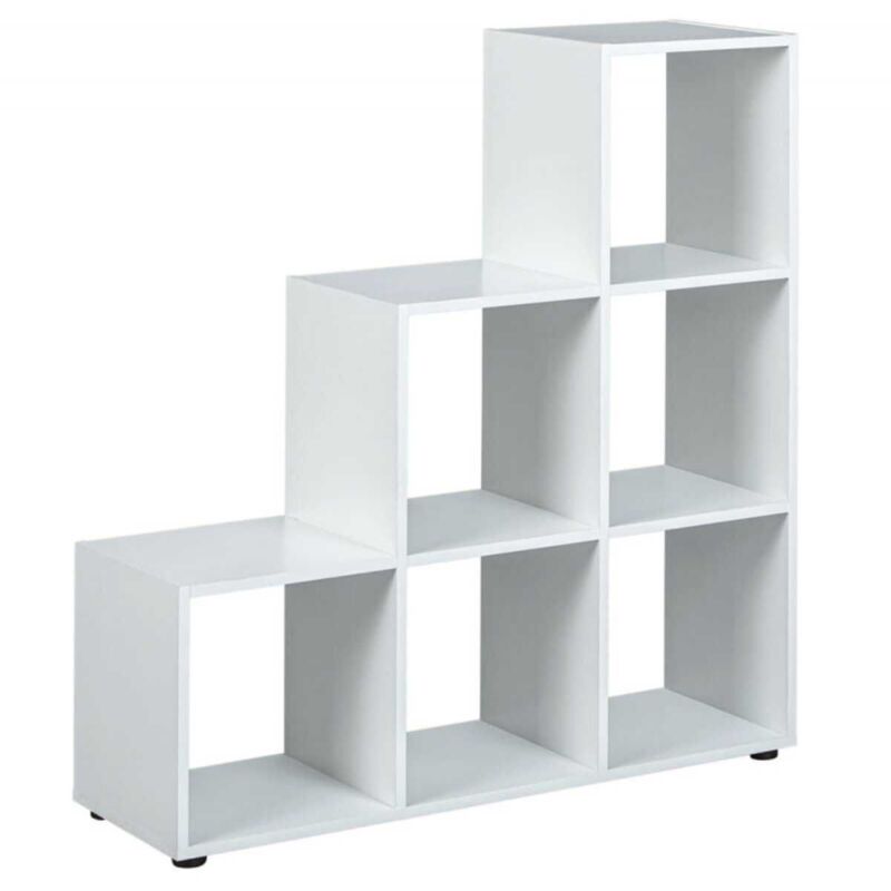 Teo - Etagère Escalier 6 Compartiments Coloris Blanc