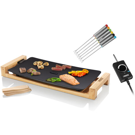 Teppanyaki Bambus Tischgrill & 6 Teppan Gabeln 25x50cm, 2200W