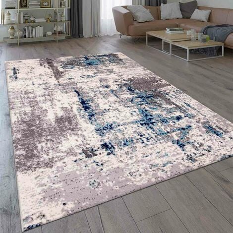 VIMODA Teppich Abstrakt Vintage Look Wohnzimmer Kurzflor Teppich läufer Blau Grau,80x150 cm