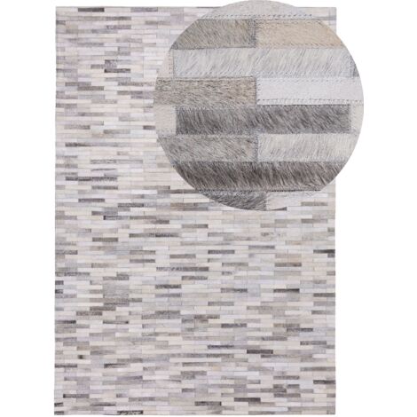 Teppich AHILLI Grau 140 x 200 cm Echtleder