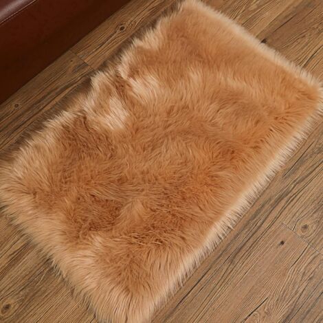 Teppich aus Schaffell-Imitat, 60 x 90 cm, Fleece-Teppich, flauschig, weich, Langhaar, dekoratives Stuhlkissen, Sofa-Matte (braun, 60 x 90 cm)