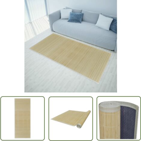 Teppich Bambus Natur Rechteckig 150x200 cm - Bambus Teppich - Naturfaser Teppich - Rattan Teppich - Wohnzimmer Teppich - Flur Teppich