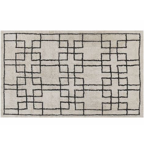 Teppich Baumwolle beige geometrisches Muster 140 x 200 cm Kurzflor Skandi Turhal - Beige