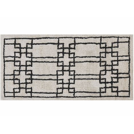 Teppich Beige Schwarz Baumwolle Rechteckig 80 x 150 cm Geometrisches Muster Getuftet Skandinavisch Kurzhaar Kurzflor Wohn- und Schlafzimmer
