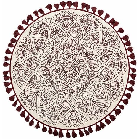 Teppich Baumwolle rot / beige mit Fransen 120 cm Ayakli - Rot