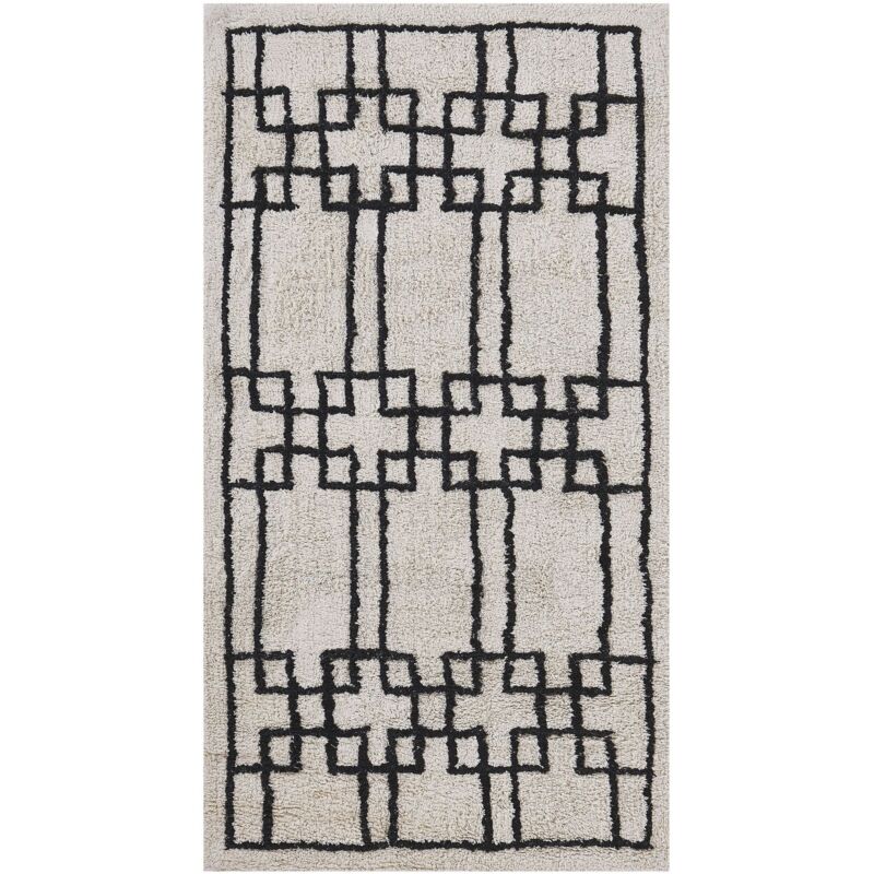 Beliani - Teppich Beige Schwarz Baumwolle Rechteckig 80 X 150 Cm Geometrisches Muster Getuftet Skandinavisch Kurzhaar Kurzflor Wohn- Und Schlafzimmer