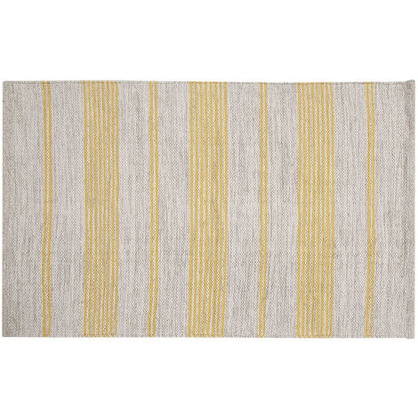 Teppich / Bettvorleger rechteckig beige mit gelben Streifen 140 x 200 cm CABOURG - Gelb