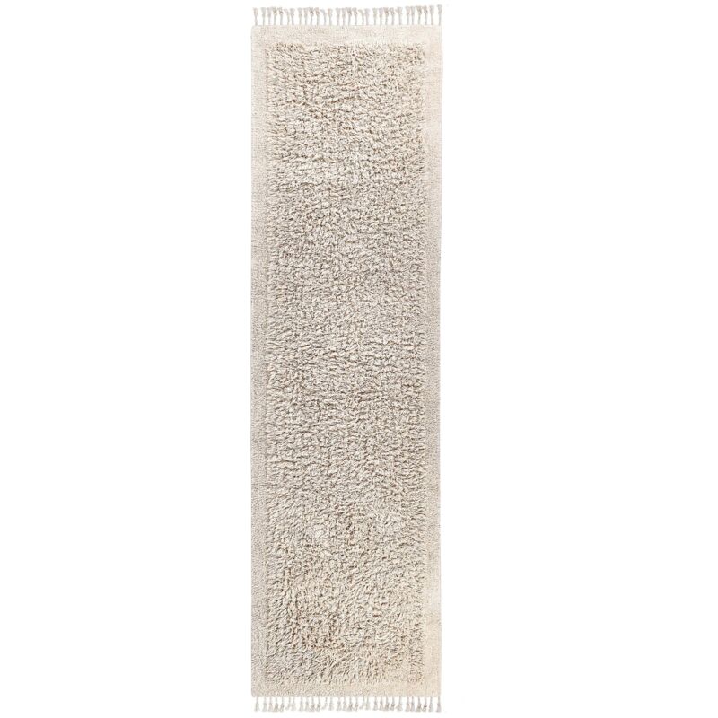 Beliani Teppich Bitlis Hellbeige 80 X 300 Cm Baumwolle